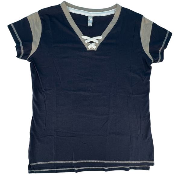LAT Ladies Game Day Lace-Up Short Sleeve Tee Shirt Sze Large Blue Titanium White - Picture 6 of 11